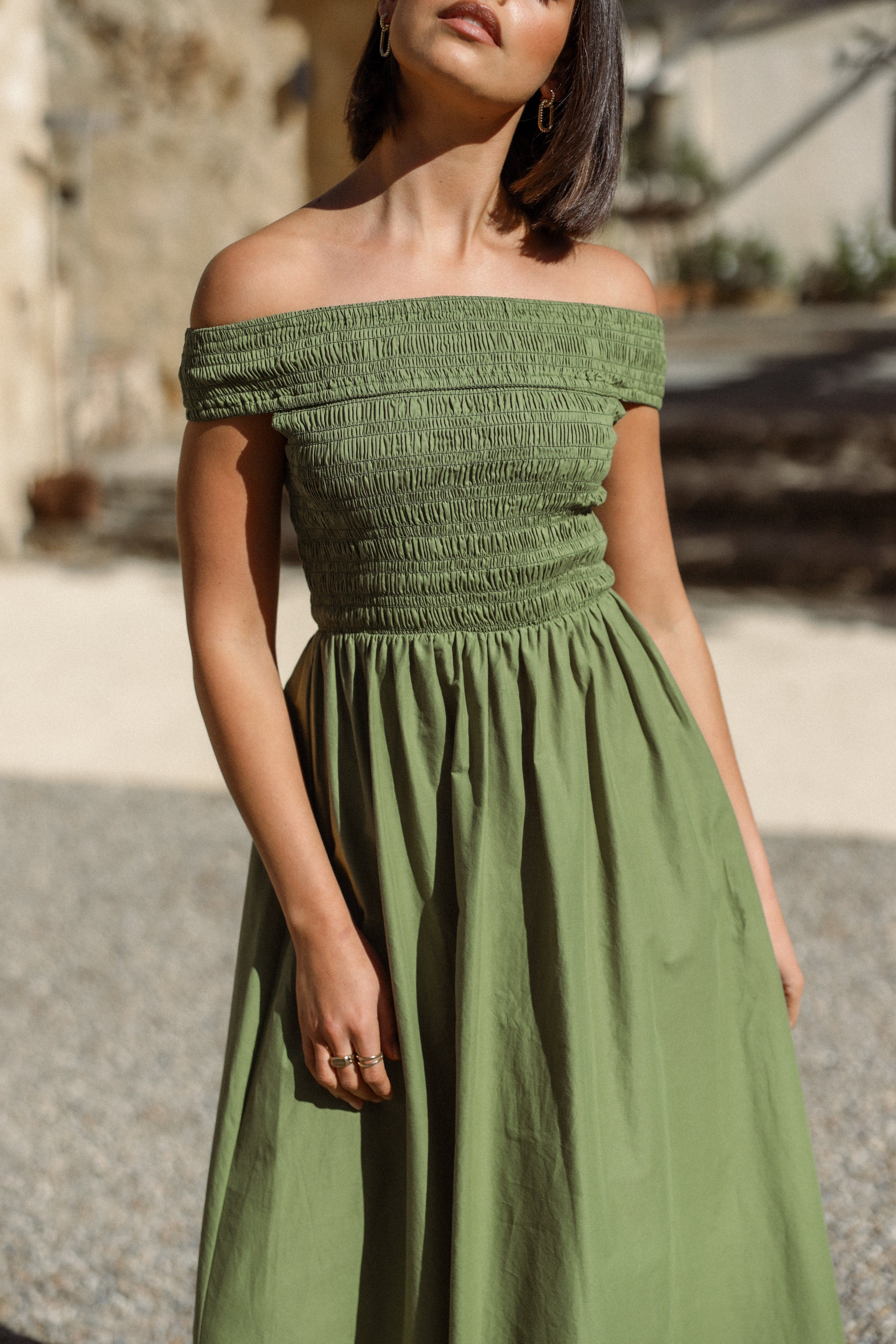 Tessa Off Shoulder Maxi Dress - Olive sold by Petal & Pup product image thumbnail 3