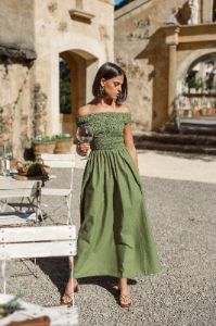 Tessa Off Shoulder Maxi Dress - Olive sold by Petal & Pup