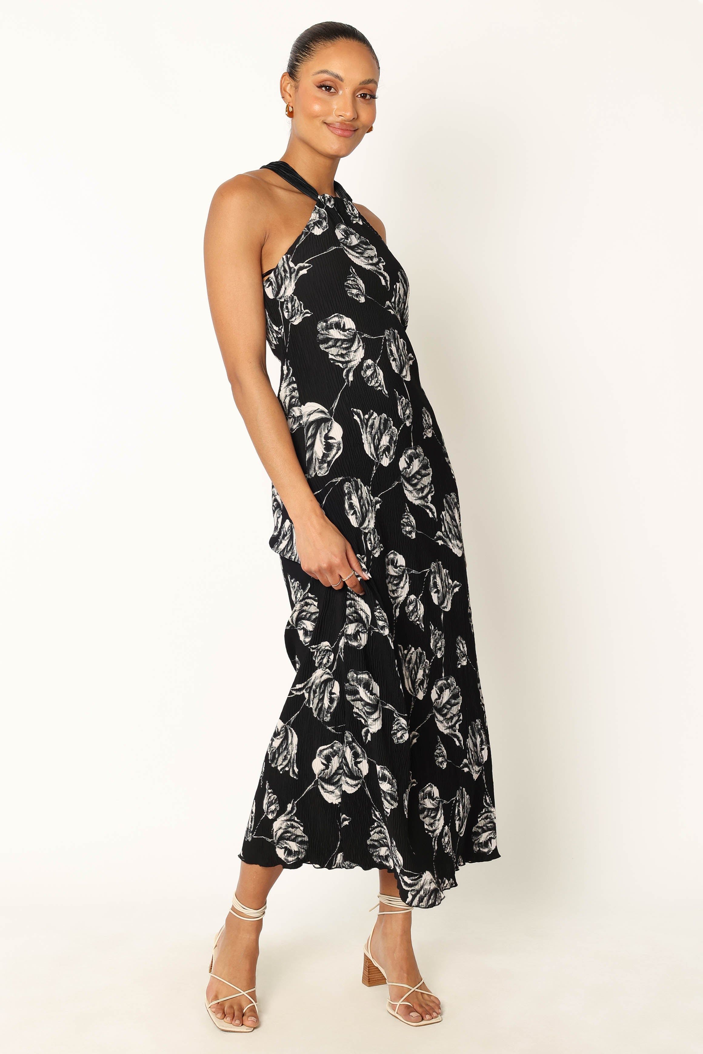 Melody Plisse Halter Maxi Dress - Black Floral sold by Petal & Pup product image thumbnail 3