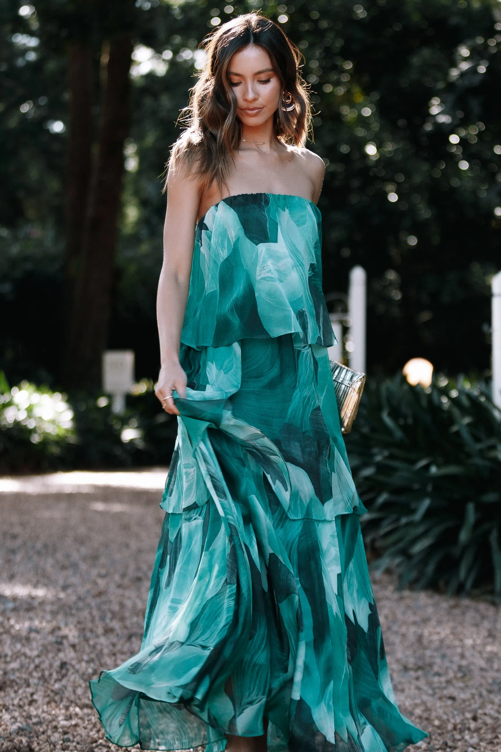 Bloom Strapless Maxi Dress - Green Floral sold by Petal & Pup