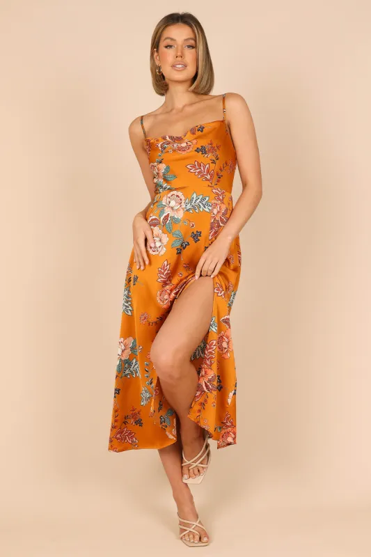 Alejandra Cowl Neck Midi Dress - Tan made by Petal & Pup