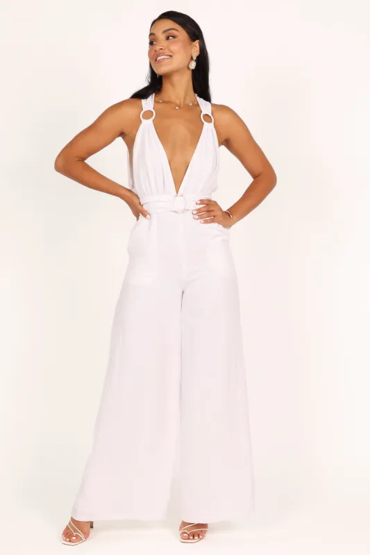 Imani Belted Jumpsuit - White sold by Petal & Pup