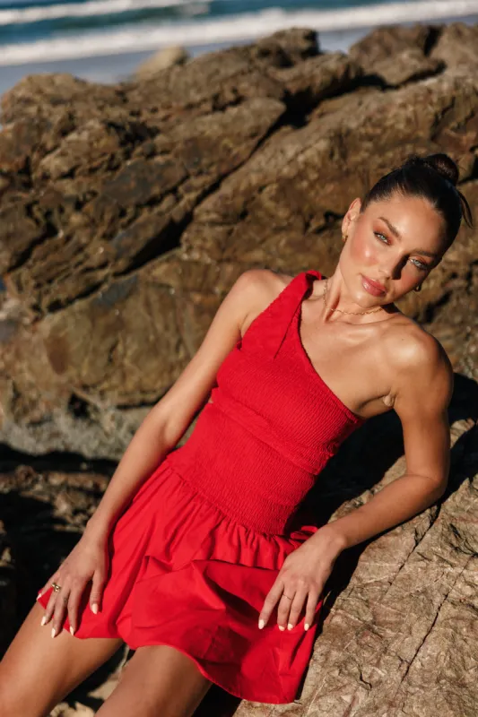 Allison One Shoulder Mini Dress - Red sold by Petal & Pup