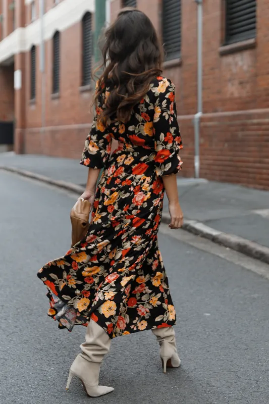Ruana Maxi Dress - Black Floral sold by Petal & Pup
