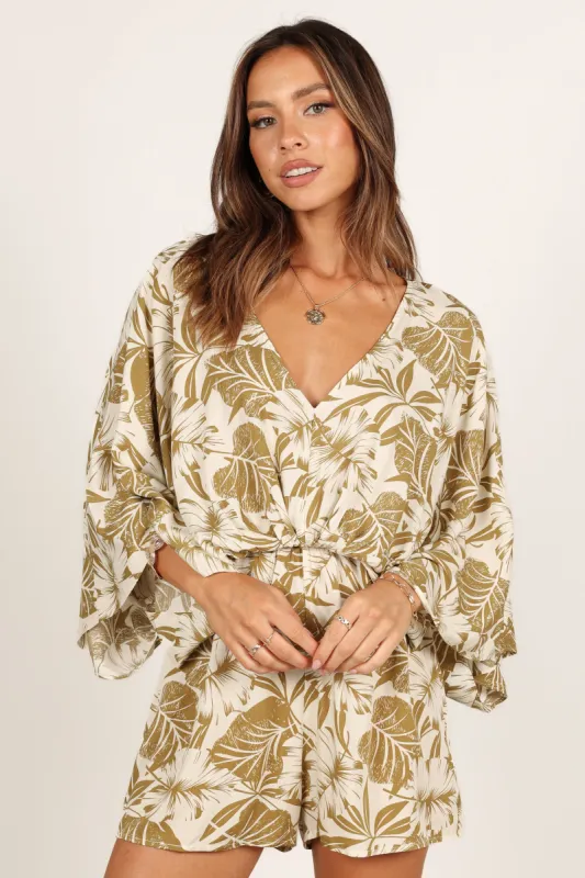 Willa Kimono Sleeve Romper - Olive sold by Petal & Pup