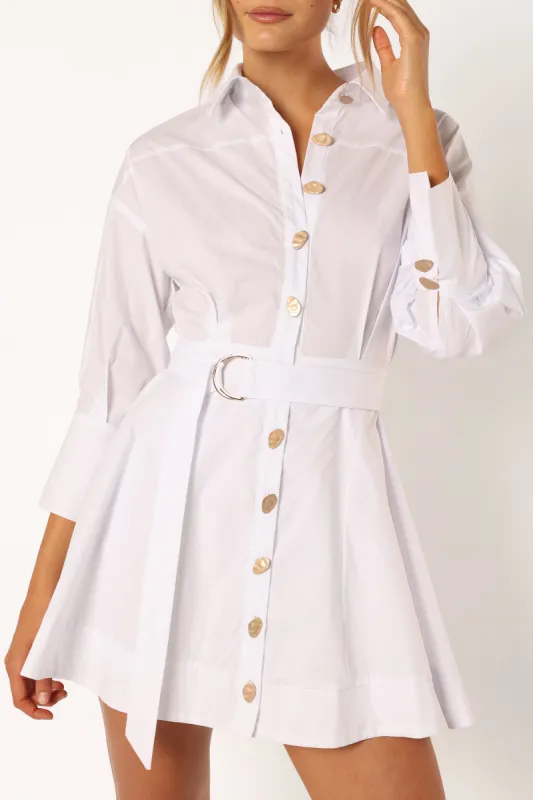 Julia Belted Mini Dress - White sold by Petal & Pup