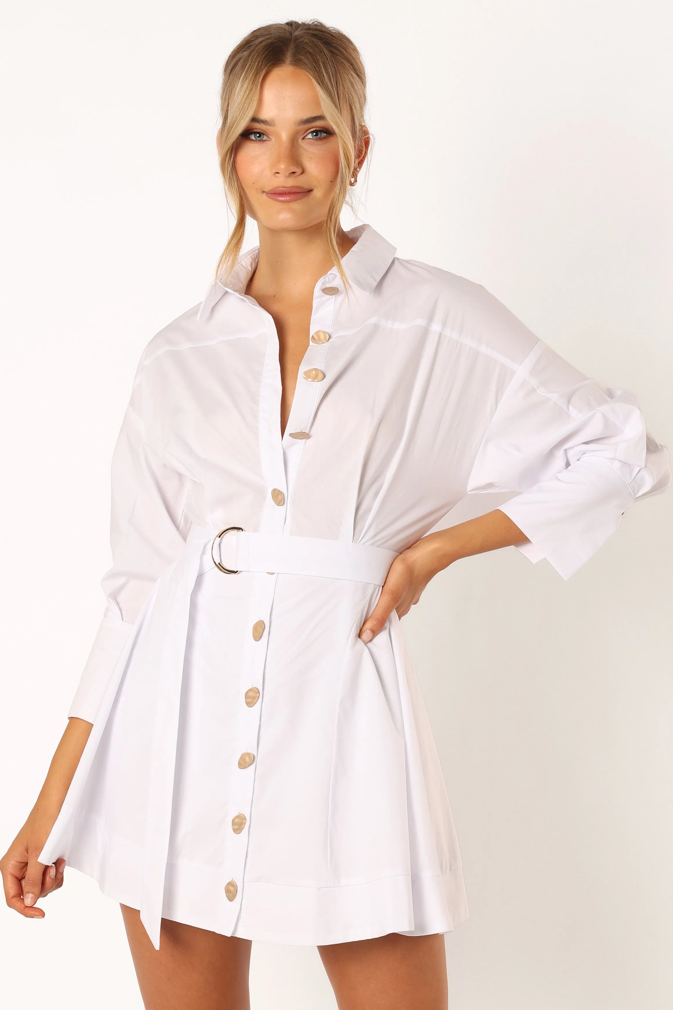 Julia Belted Mini Dress - White sold by Petal & Pup product image thumbnail 2