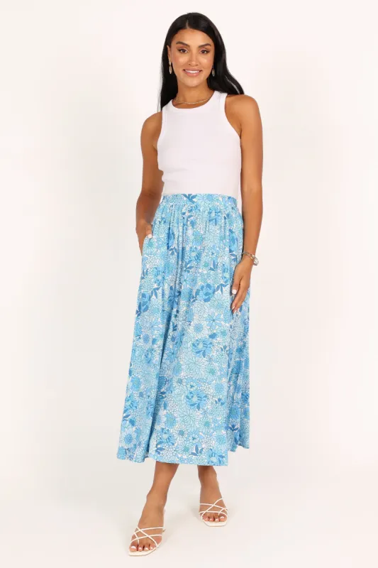 Jayne Maxi Skirt - Blue Floral sold by Petal & Pup