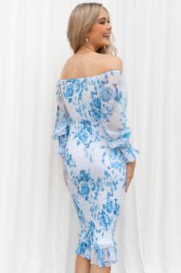 Affie Off Shoulder Midi Dress - Blue Floral sold by Petal & Pup