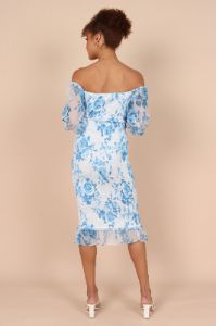 Affie Off Shoulder Midi Dress - Blue Floral sold by Petal & Pup