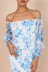 Affie Off Shoulder Midi Dress - Blue Floral sold by Petal & Pup