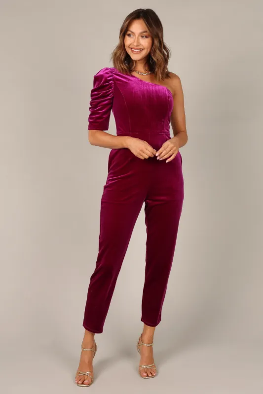 Emmie One Shoulder Jumpsuit - Raspberry sold by Petal & Pup