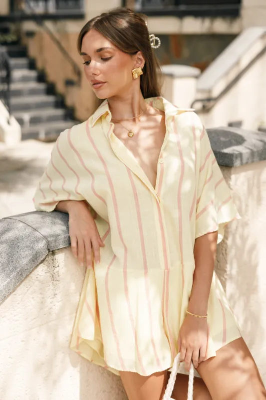 Sebastian Romper - Yellow Pink Stripe sold by Petal & Pup