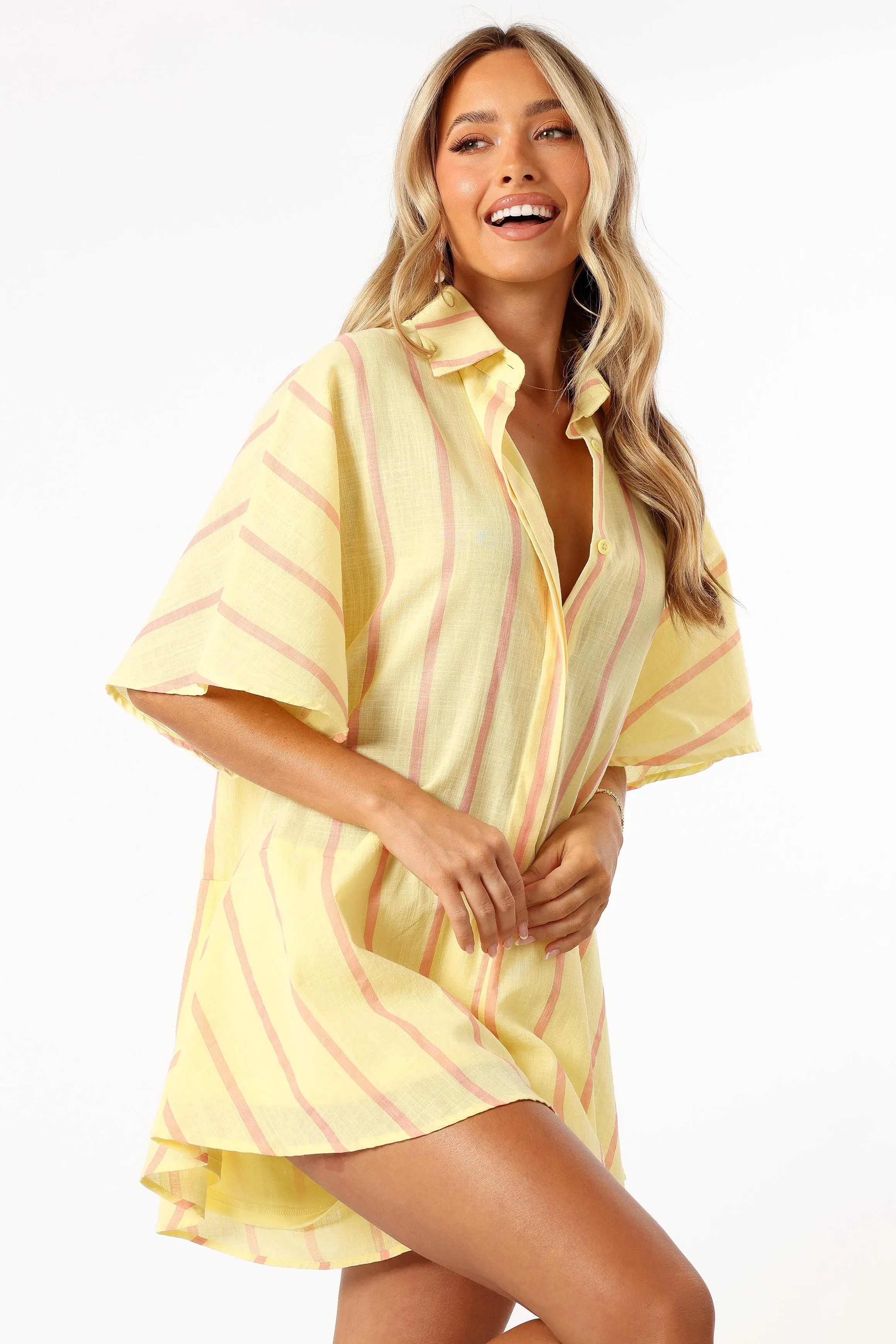 Sebastian Romper - Yellow Pink Stripe sold by Petal & Pup product image thumbnail 4