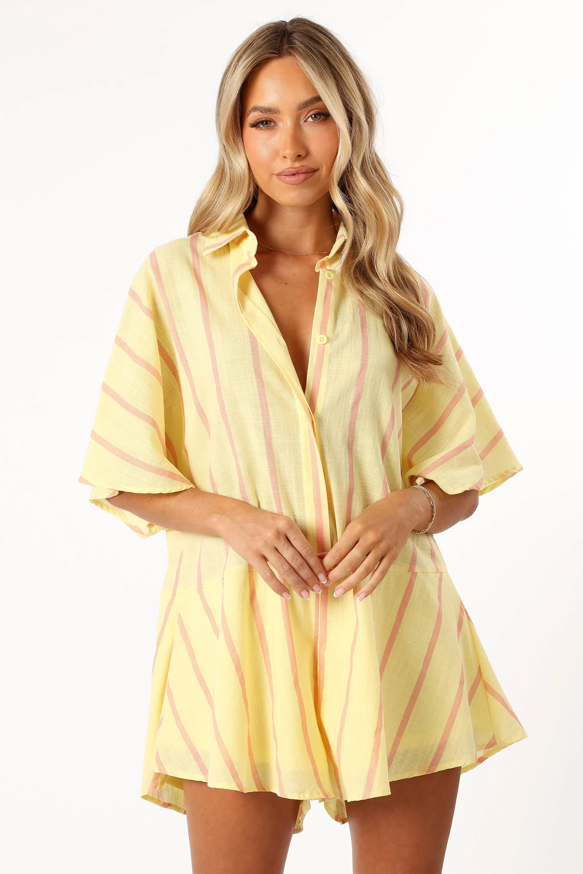 Sebastian Romper - Yellow Pink Stripe sold by Petal & Pup product image thumbnail 3