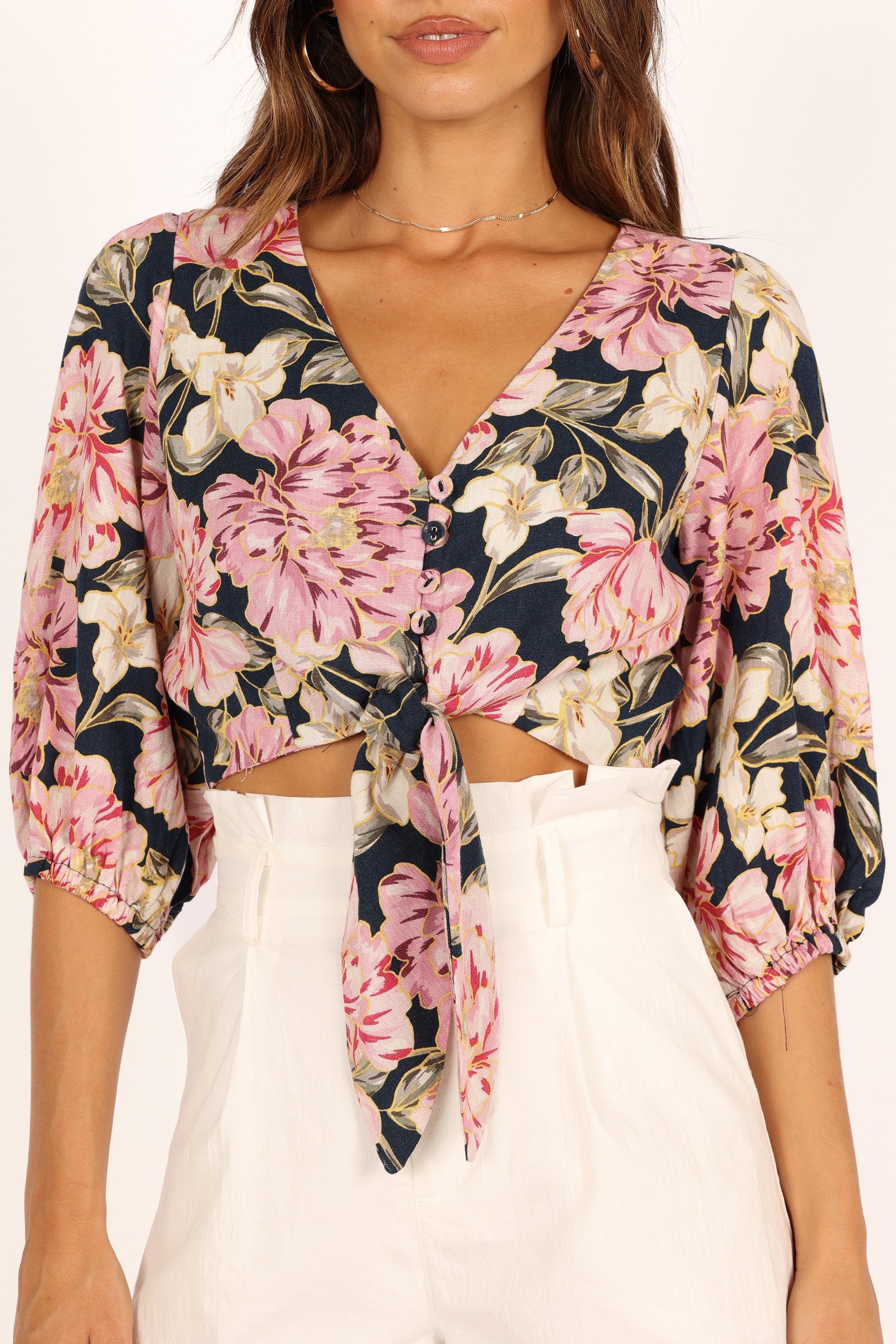 Tonya V Neck Waist Tie Top - Navy sold by Petal & Pup product image thumbnail 2