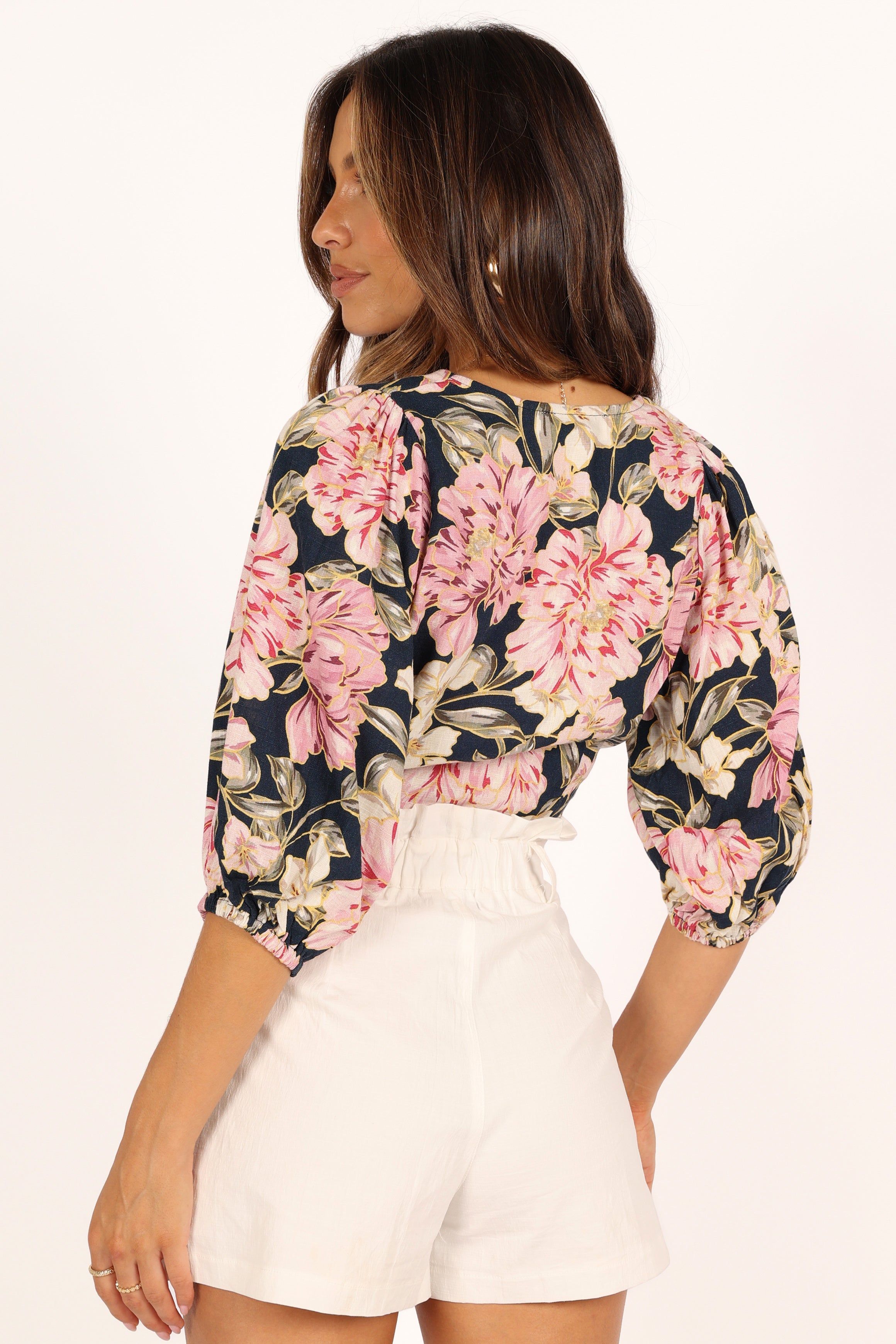 Tonya V Neck Waist Tie Top - Navy sold by Petal & Pup product image thumbnail 6