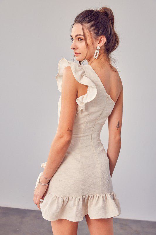 Monet One Shoulder Ruffle Mini Dress - Ivory sold by Petal & Pup product image thumbnail 3