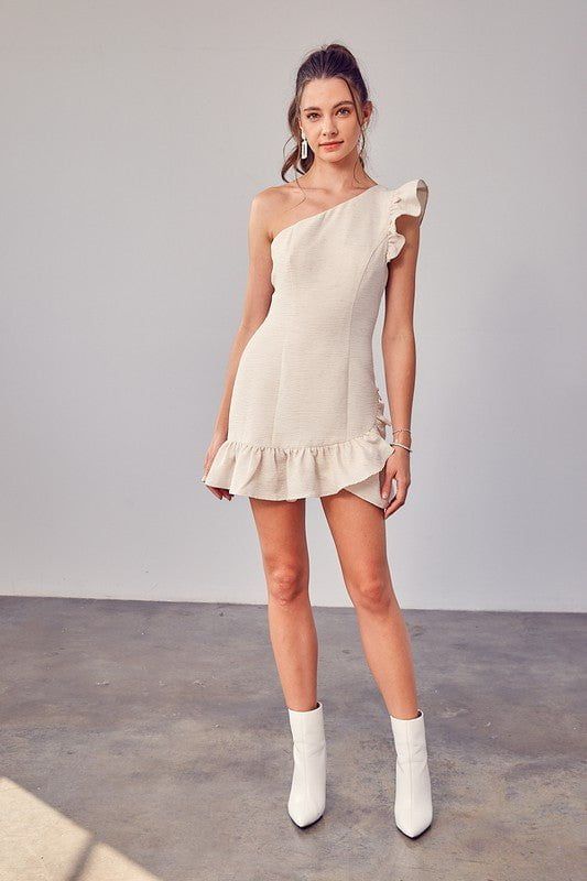 Monet One Shoulder Ruffle Mini Dress - Ivory sold by Petal & Pup product image thumbnail 2
