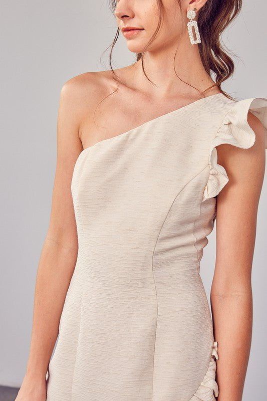 Monet One Shoulder Ruffle Mini Dress - Ivory sold by Petal & Pup product image thumbnail 4