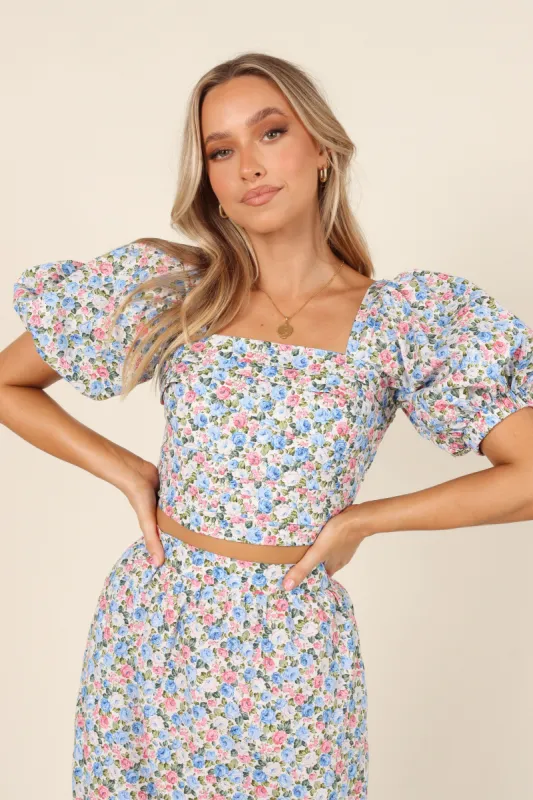 Fleur Top - Blue Floral sold by Petal & Pup