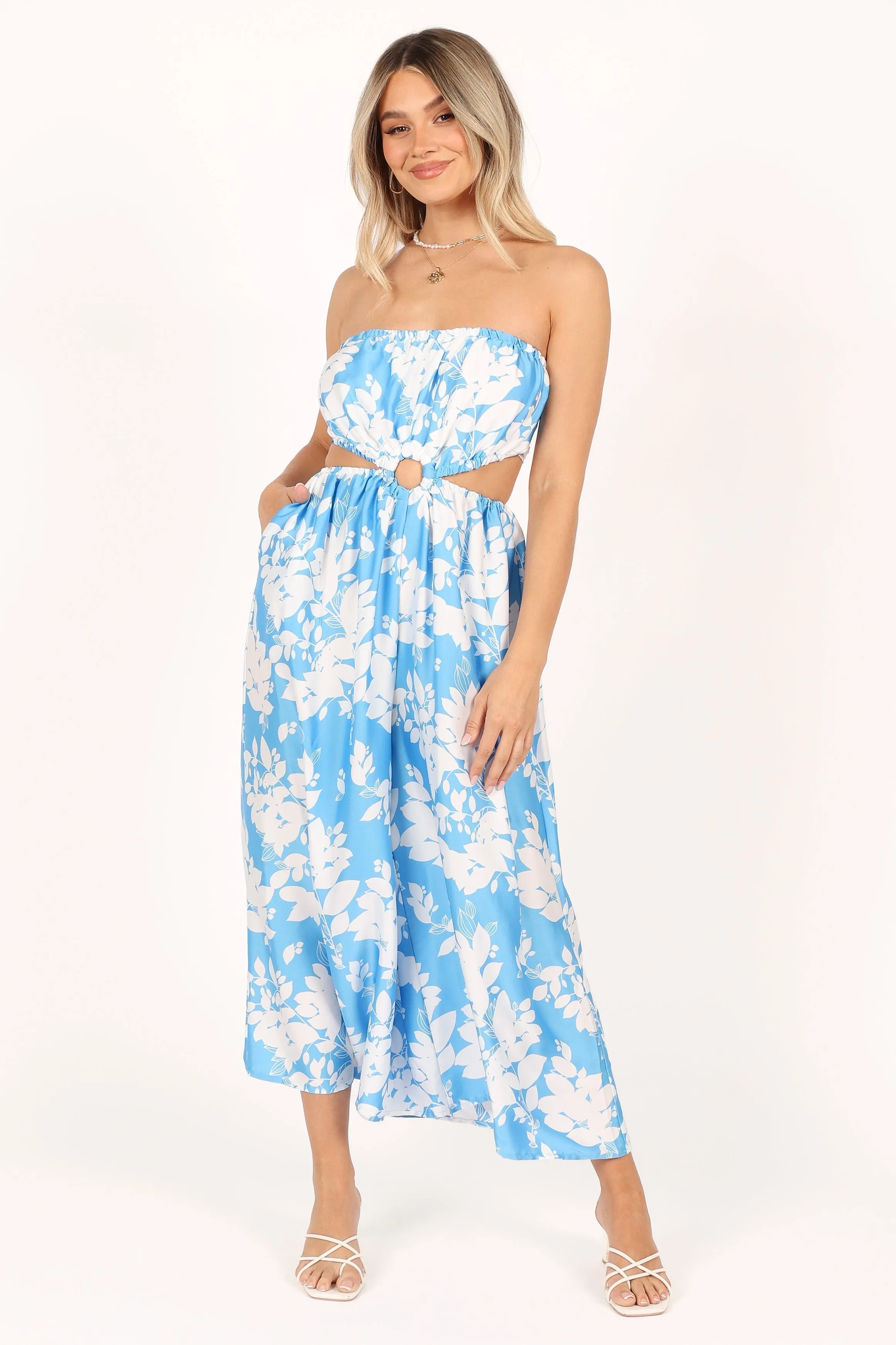 Elodie Tube Belted Jumpsuit - Blue/White sold by Petal & Pup