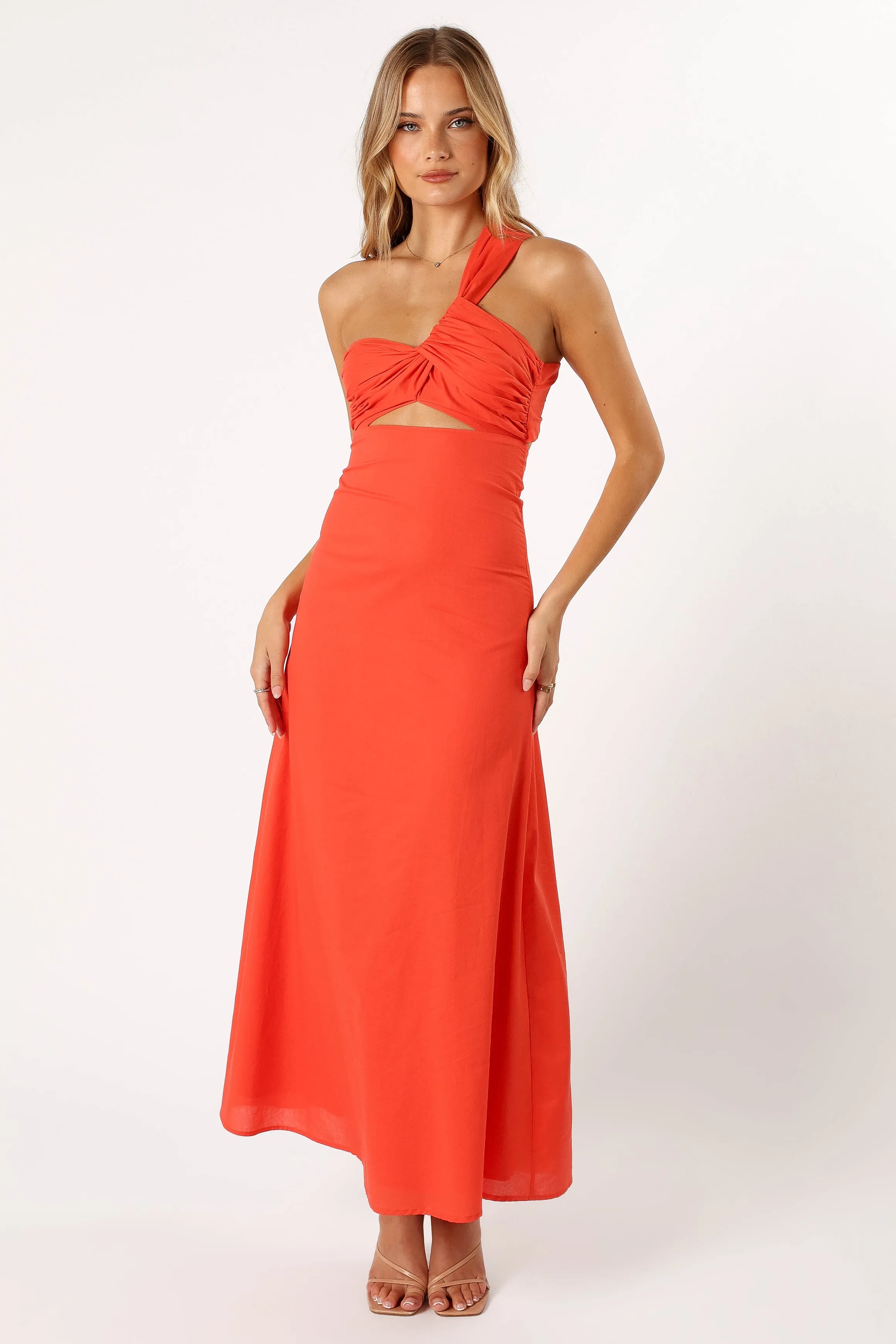 Petal & Pup Luna One Shoulder Maxi Dress - Tangerine | Parallel