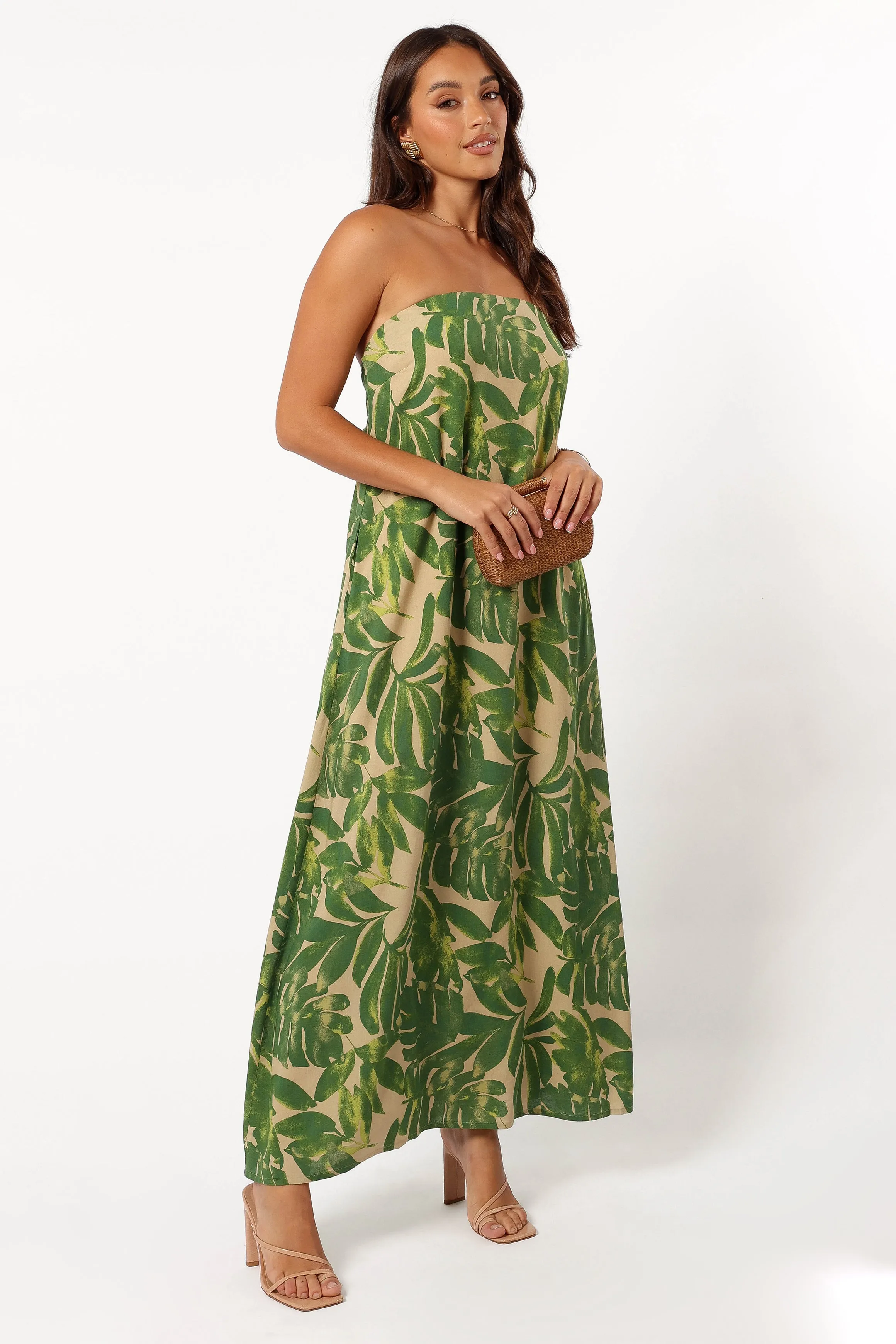 Penny Strapless Midi Dress - Ibiza Palm sold by Petal & Pup