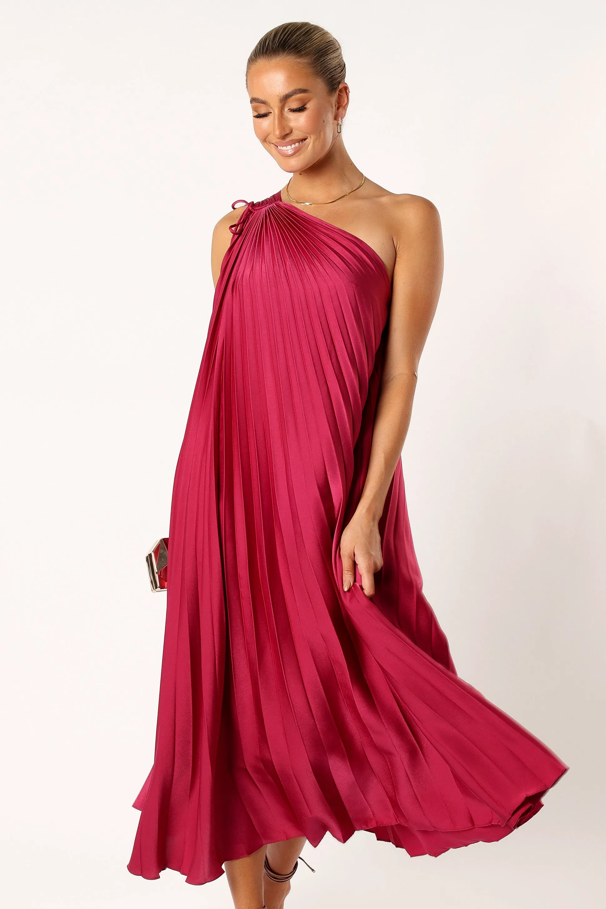 Selena One Shoulder Midi Dress - Viva Magenta sold by Petal & Pup