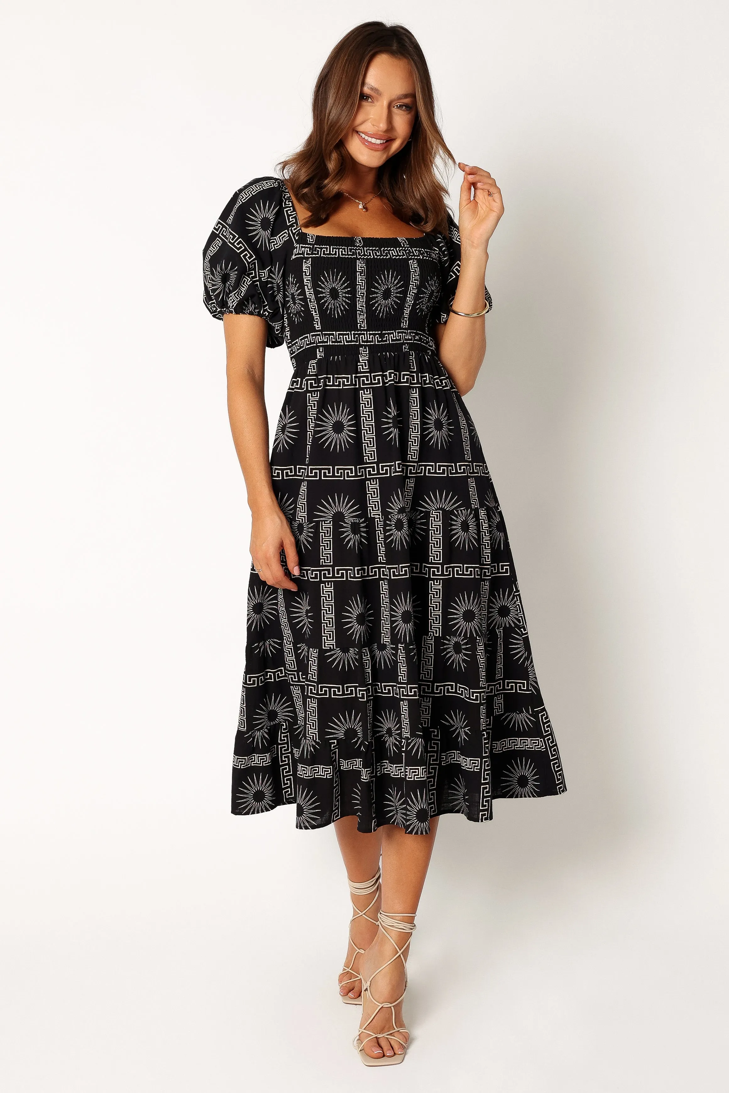 Soliel Puff Sleeve Midi Dress - Black Tan sold by Petal & Pup product image thumbnail 2