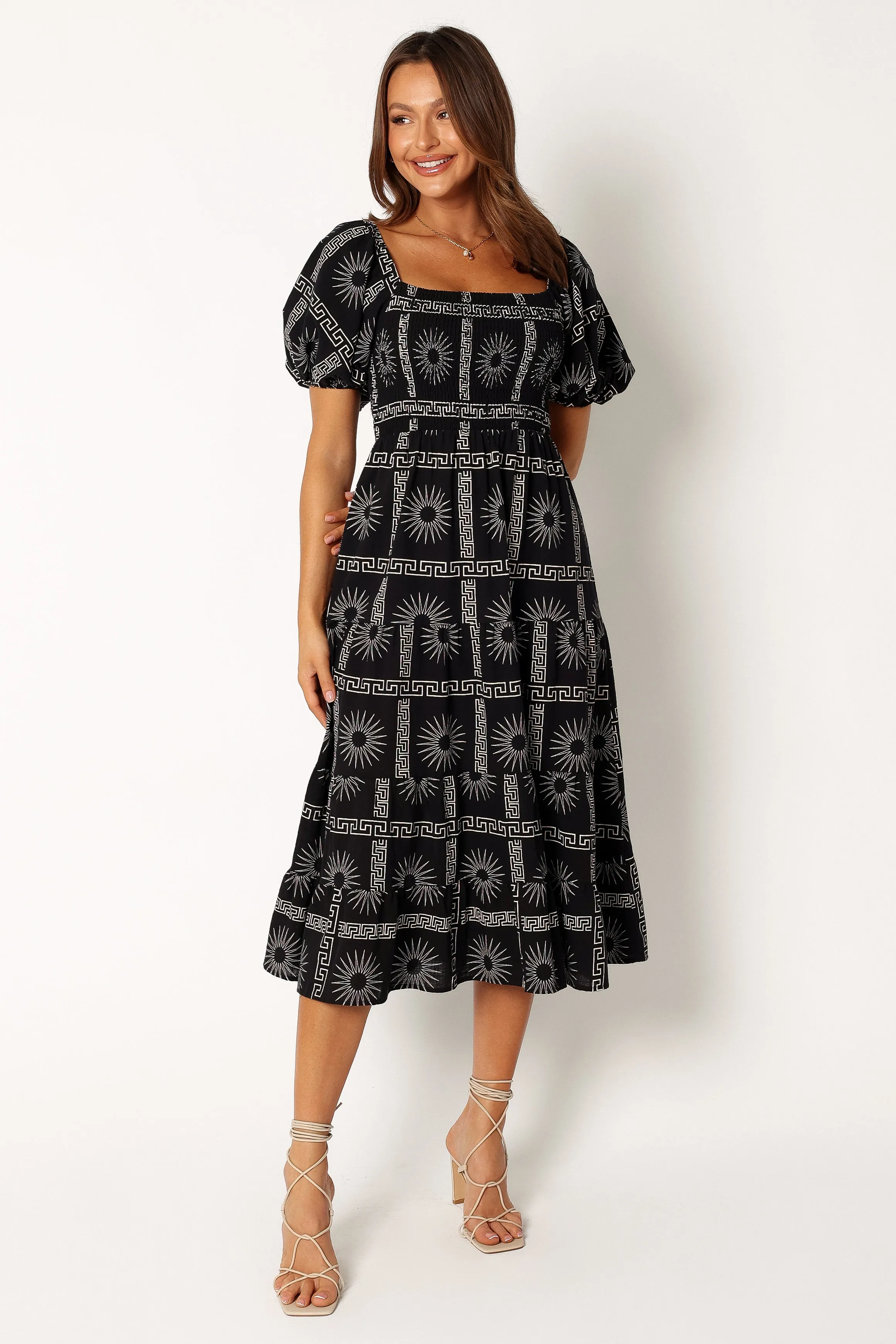 Soliel Puff Sleeve Midi Dress - Black Tan sold by Petal & Pup product image thumbnail 3