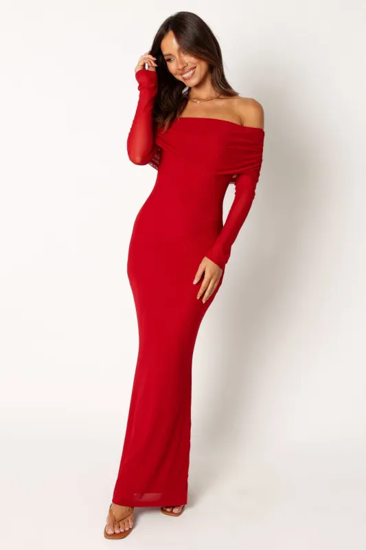 Solsana Off Shoulder Maxi Dress - Red sold by Petal & Pup