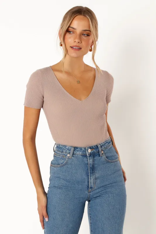 Rosa Knit Short Sleeve Bodysuit - Mocha sold by Petal & Pup