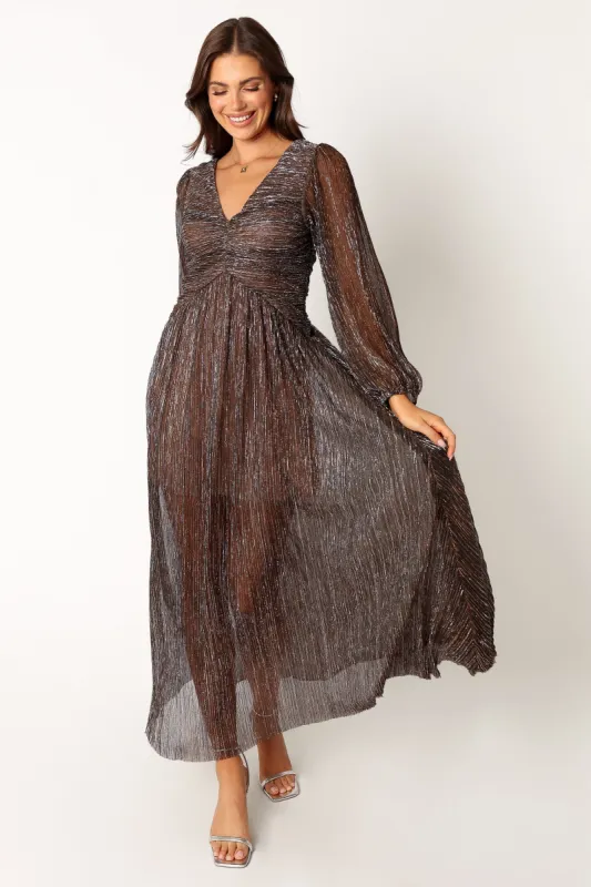 Lustre Long Sleeve Midi Dress - Bronze sold by Petal & Pup