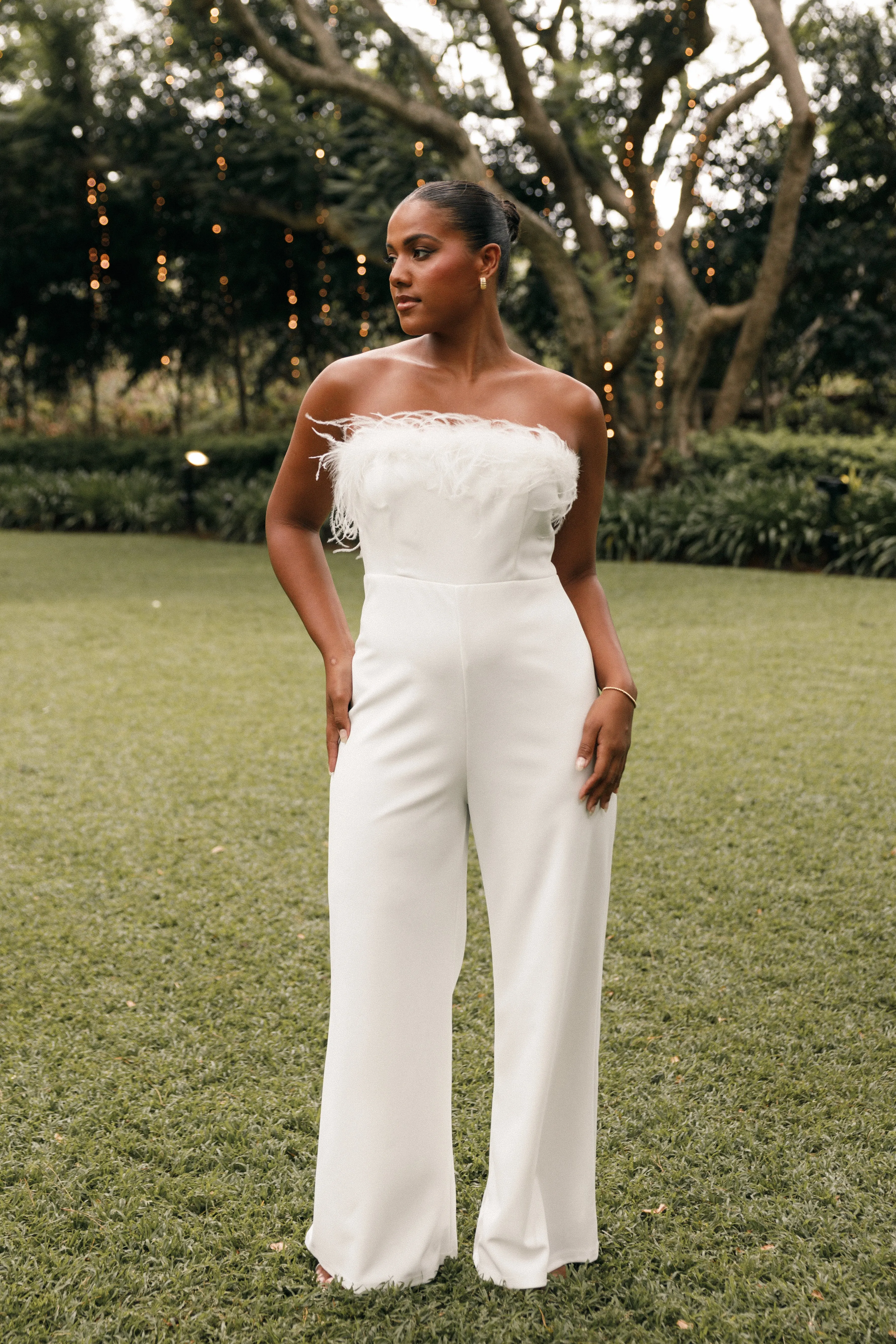 Louise Feather Trim Jumpsuit - White sold by Petal & Pup product image thumbnail 2