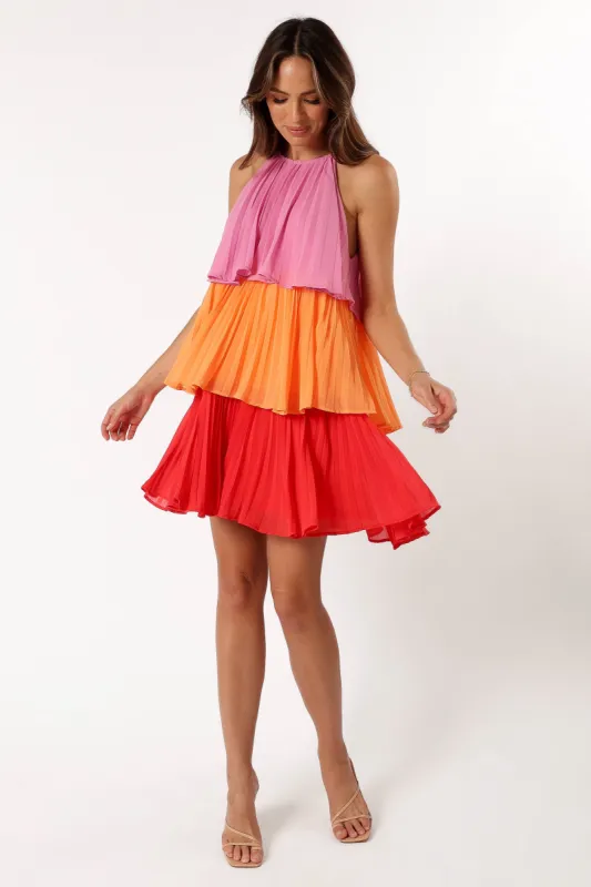 Shortcake Tiered Mini Dress - Pink Orange Red made by Petal & Pup