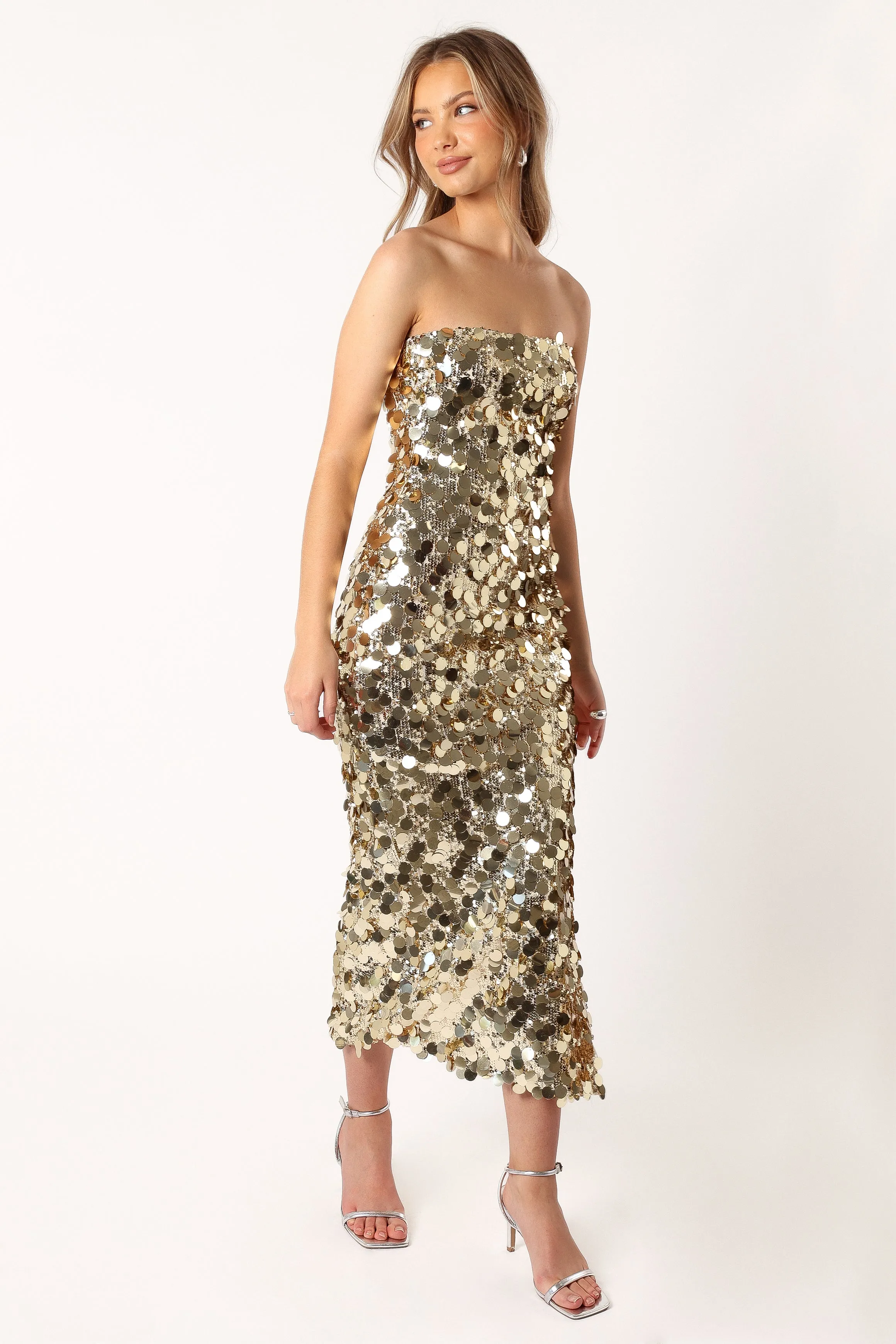 Gabourne Strapless Midi Dress - Gold Sequin sold by Petal & Pup product image thumbnail 4