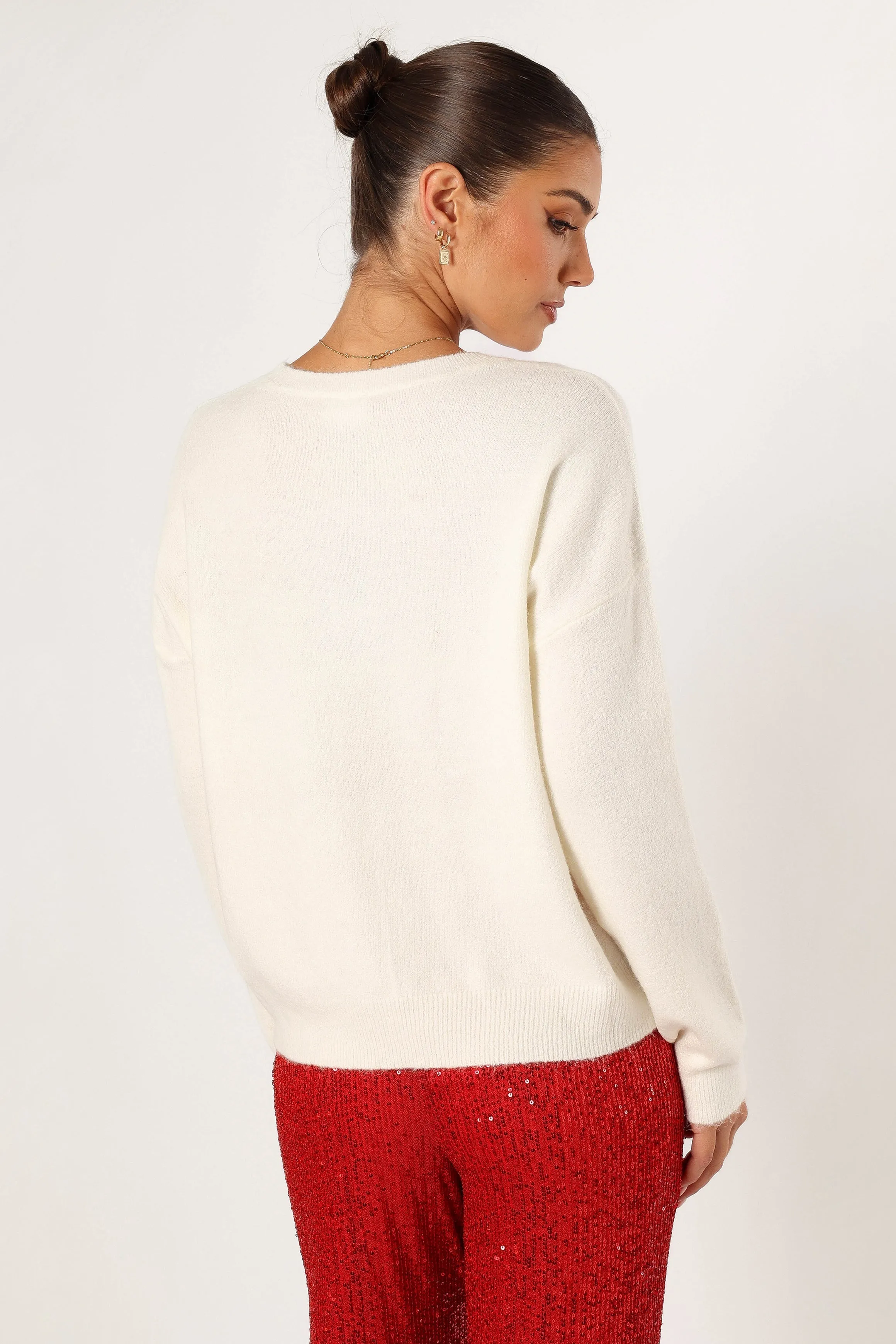Holly Jolly Embellished Knit Sweater - Cream sold by Petal & Pup product image thumbnail 3