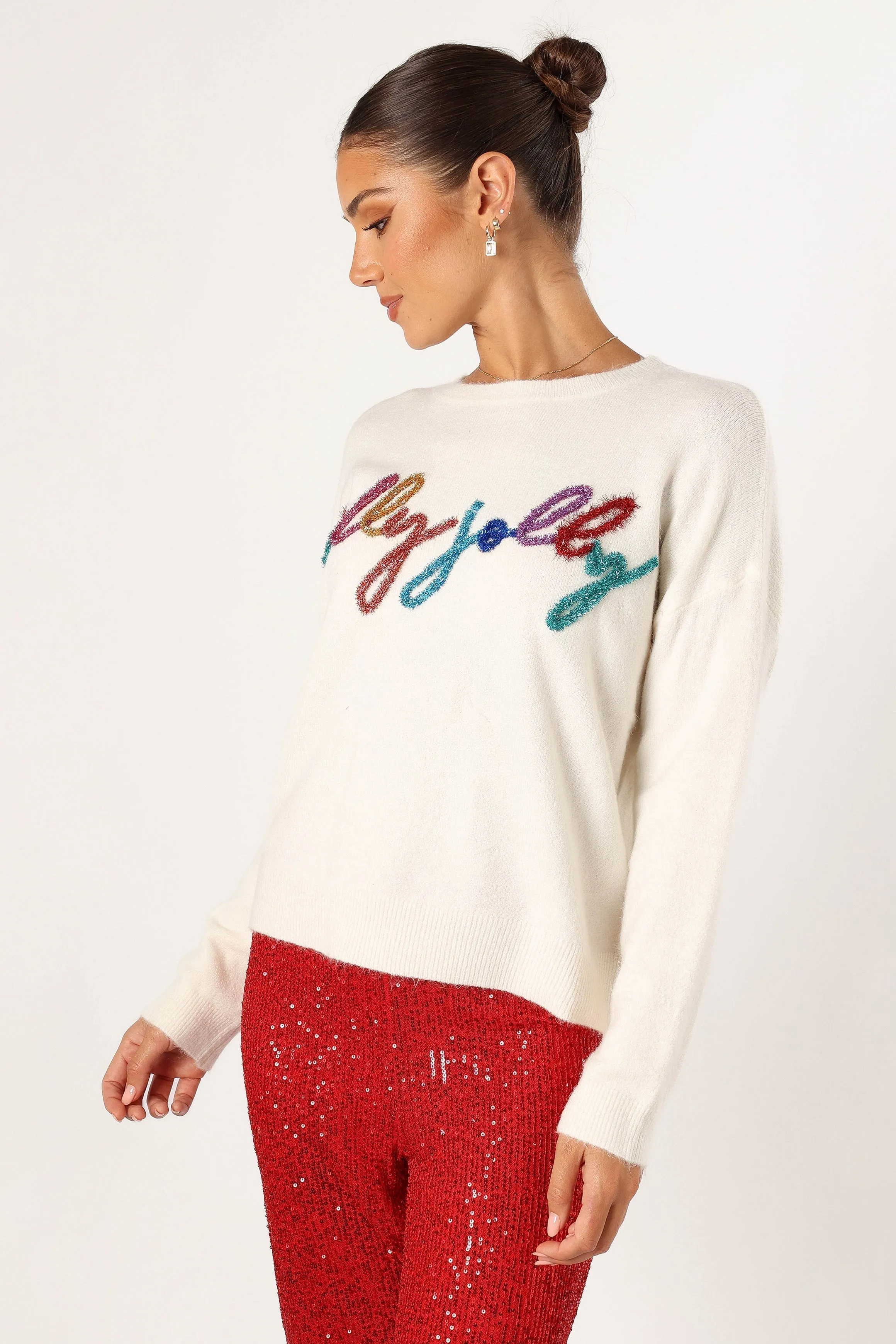 Holly Jolly Embellished Knit Sweater - Cream sold by Petal & Pup