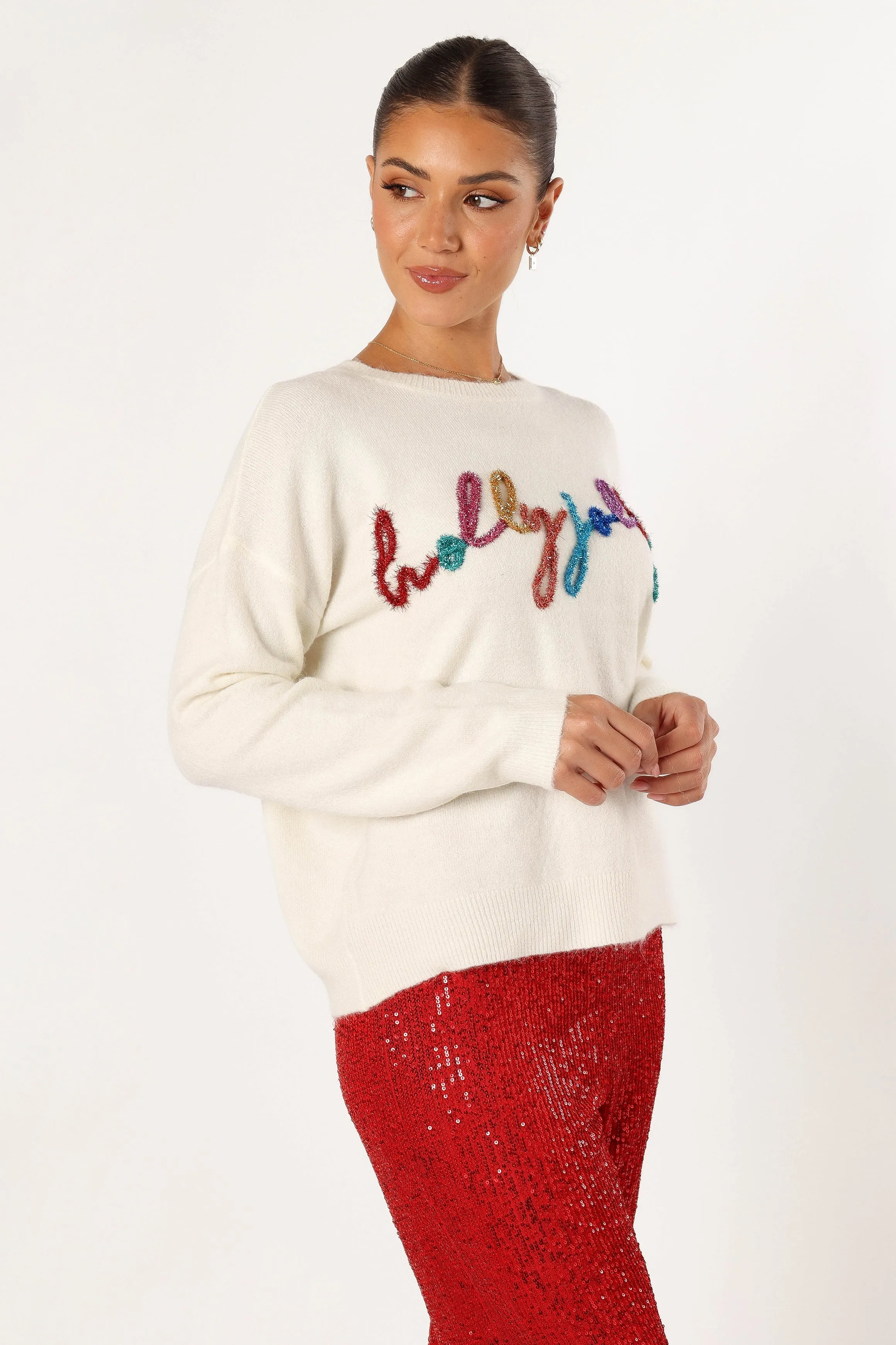 Holly Jolly Embellished Knit Sweater - Cream sold by Petal & Pup product image thumbnail 4