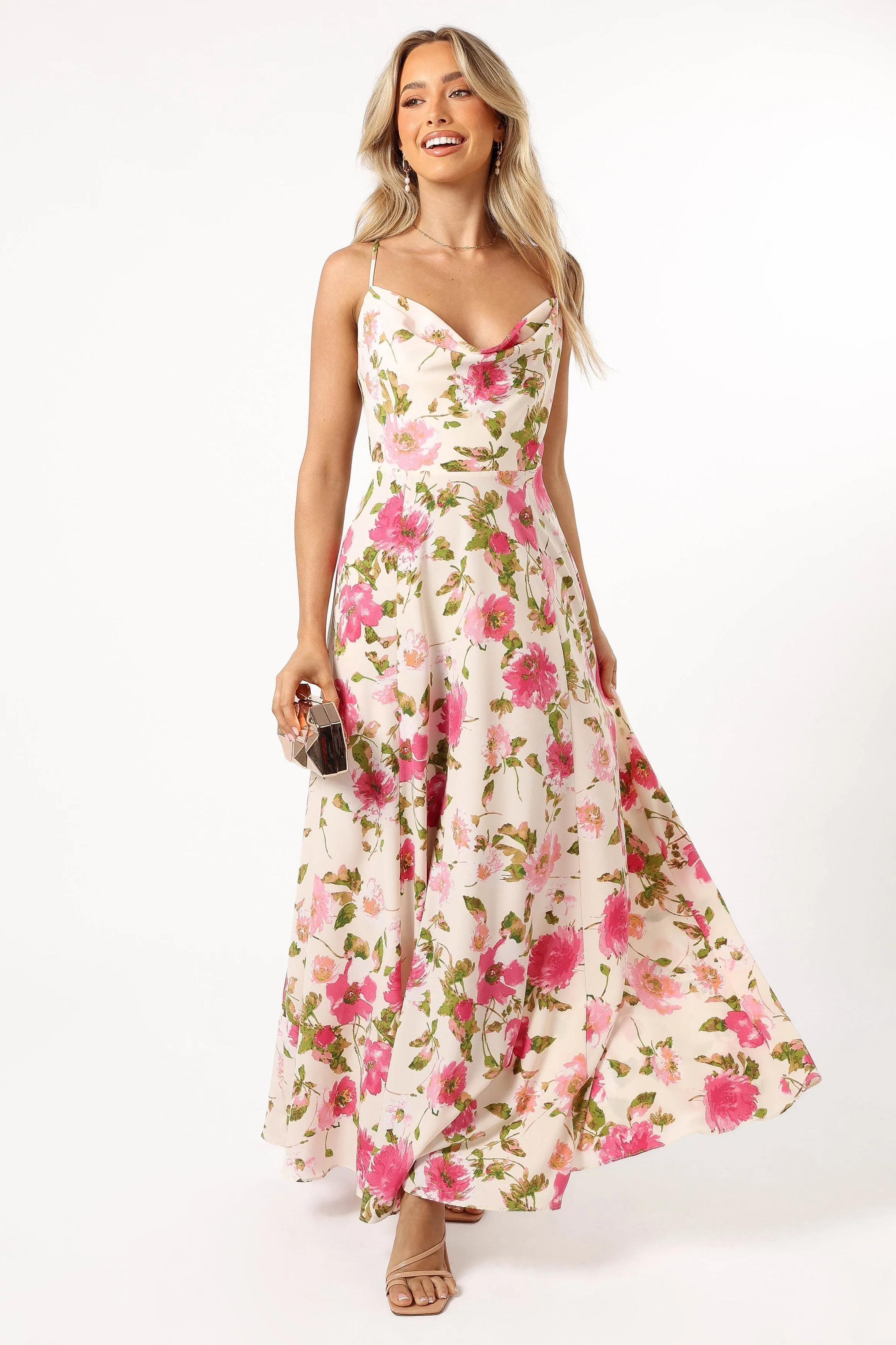Violetta Cowl Neck Maxi Dress - Ivory Pink sold by Petal & Pup