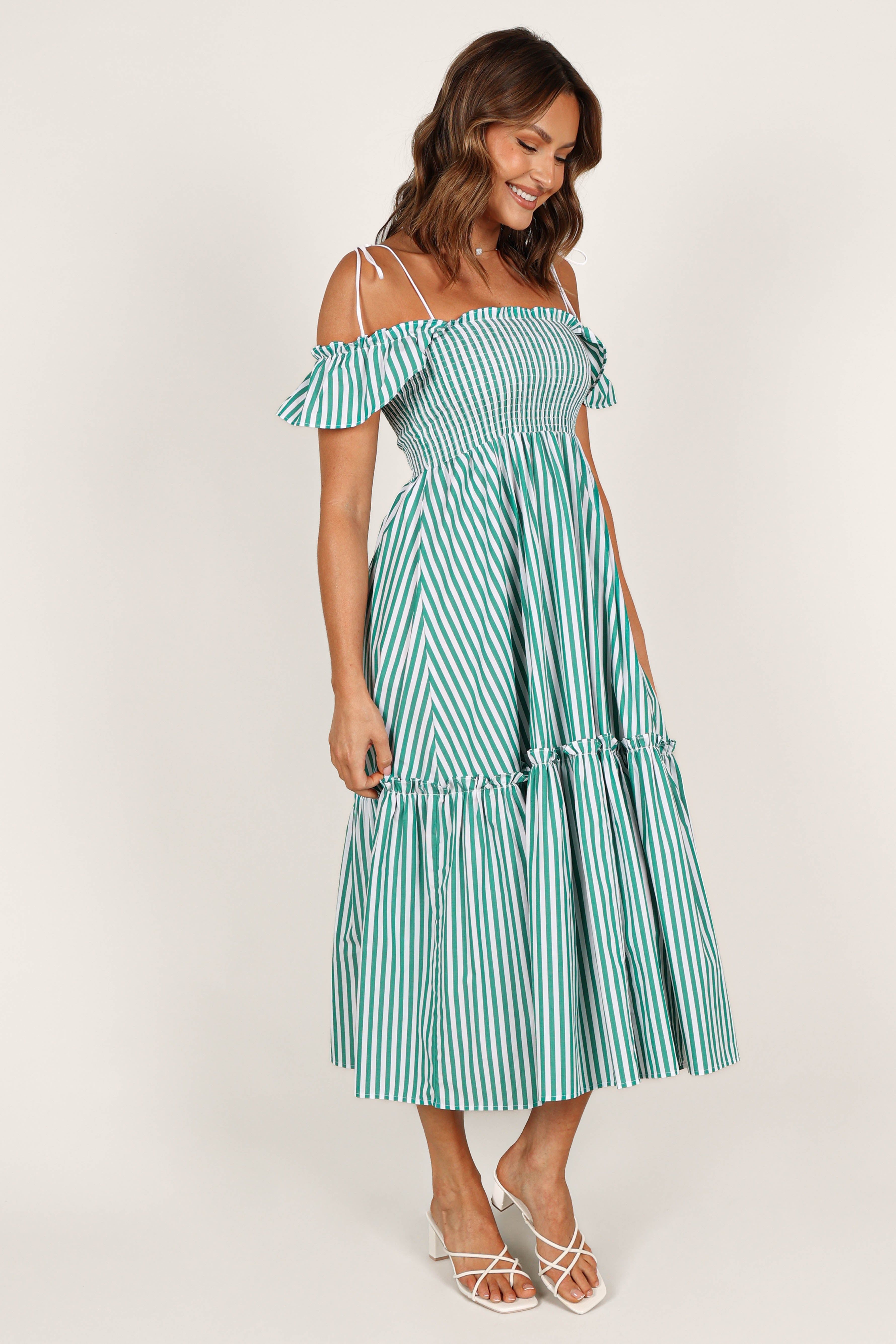 Yasminie Shirred Maxi Dress - Green Stripe sold by Petal & Pup product image thumbnail 6