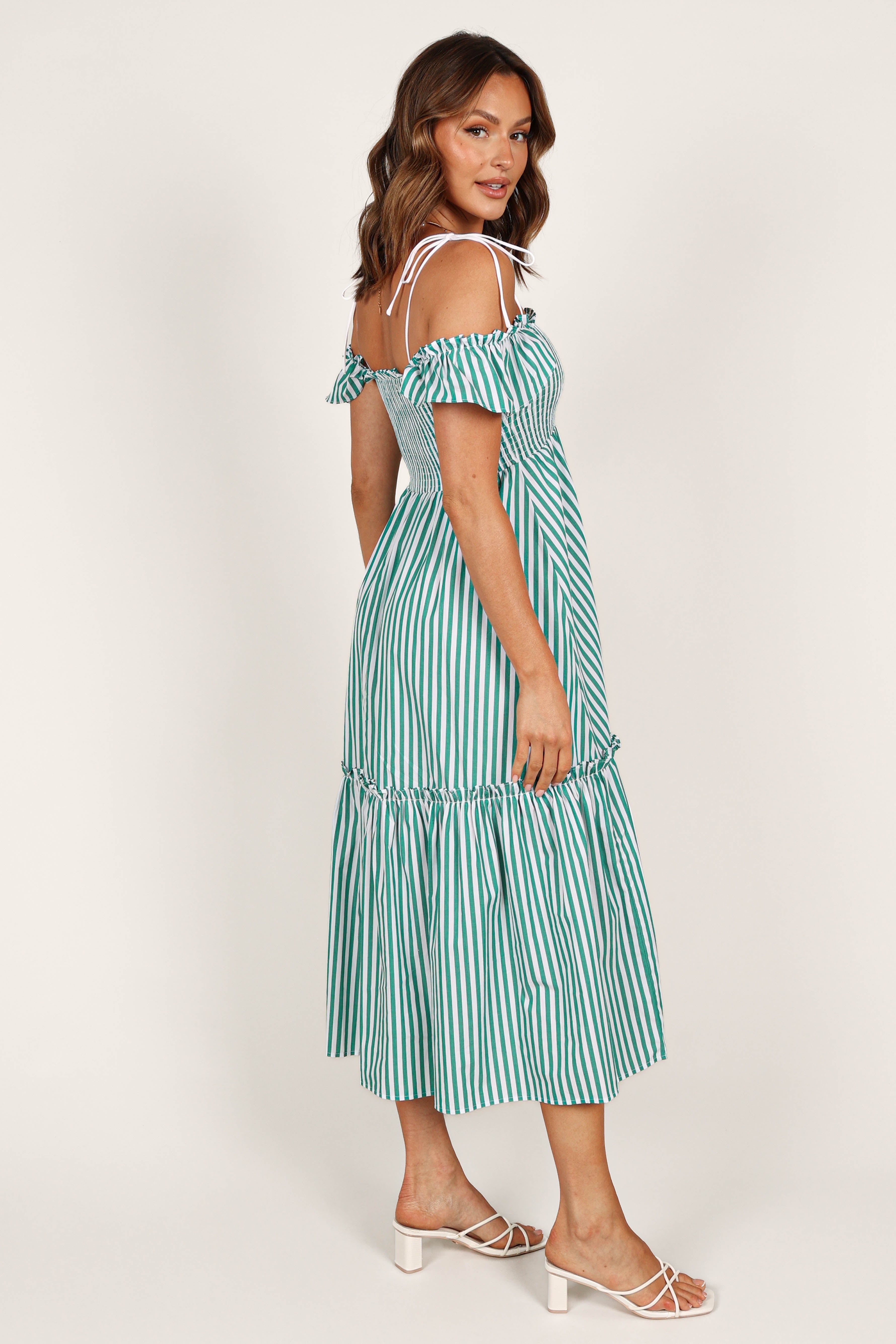 Yasminie Shirred Maxi Dress - Green Stripe sold by Petal & Pup product image thumbnail 5