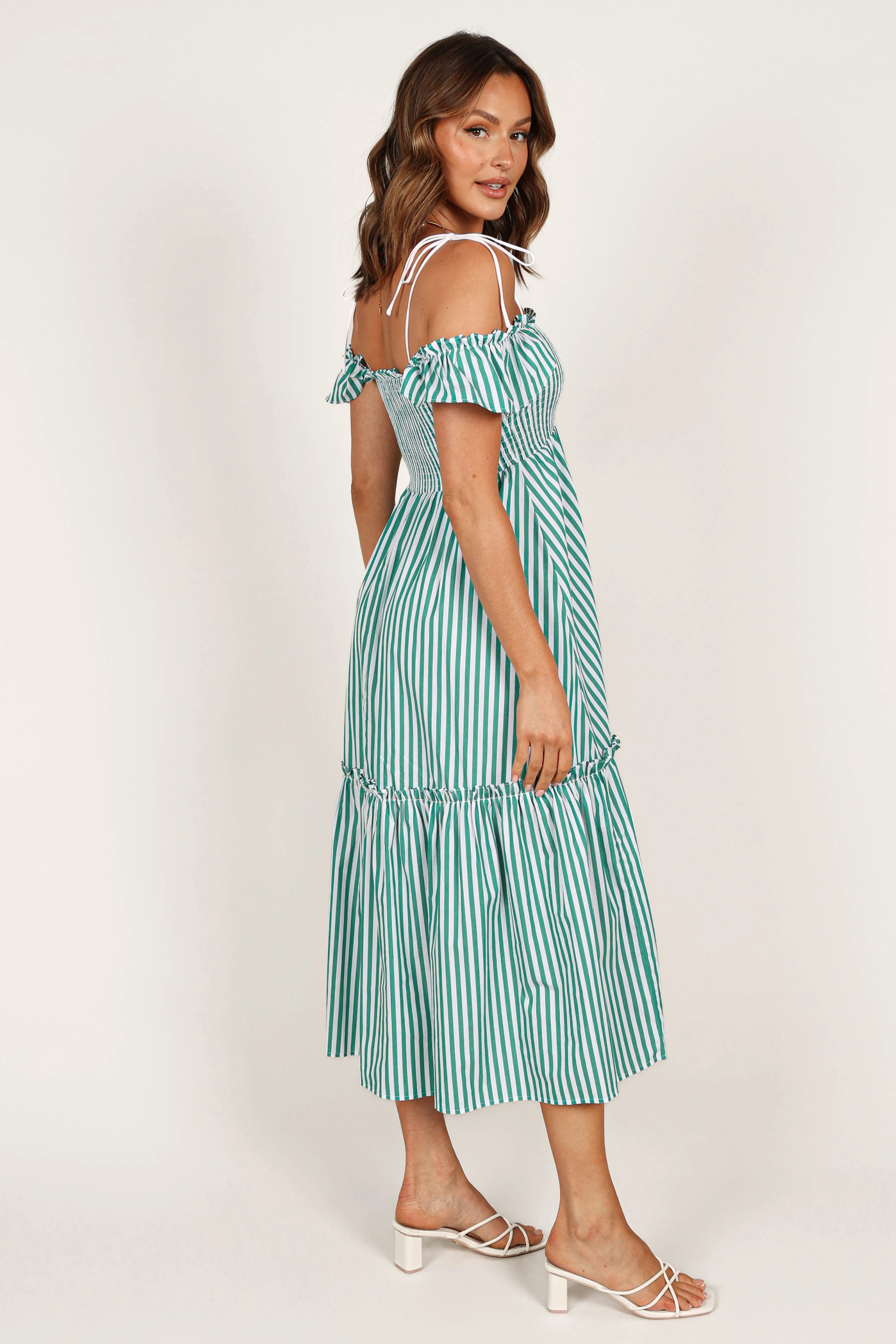 Yasminie Shirred Midi Dress - Green Stripe sold by Petal & Pup product image thumbnail 5