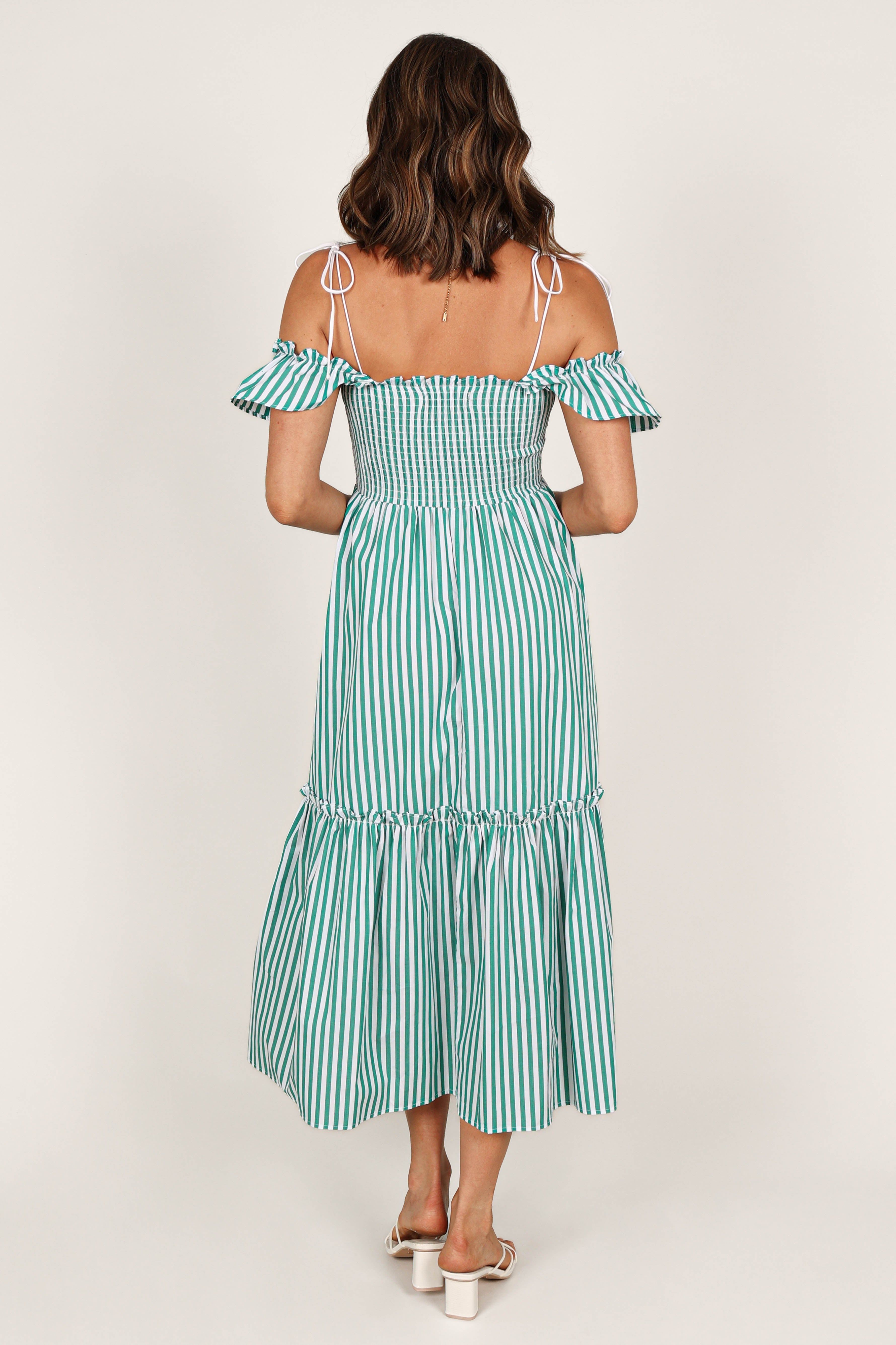 Yasminie Shirred Maxi Dress - Green Stripe sold by Petal & Pup product image thumbnail 4