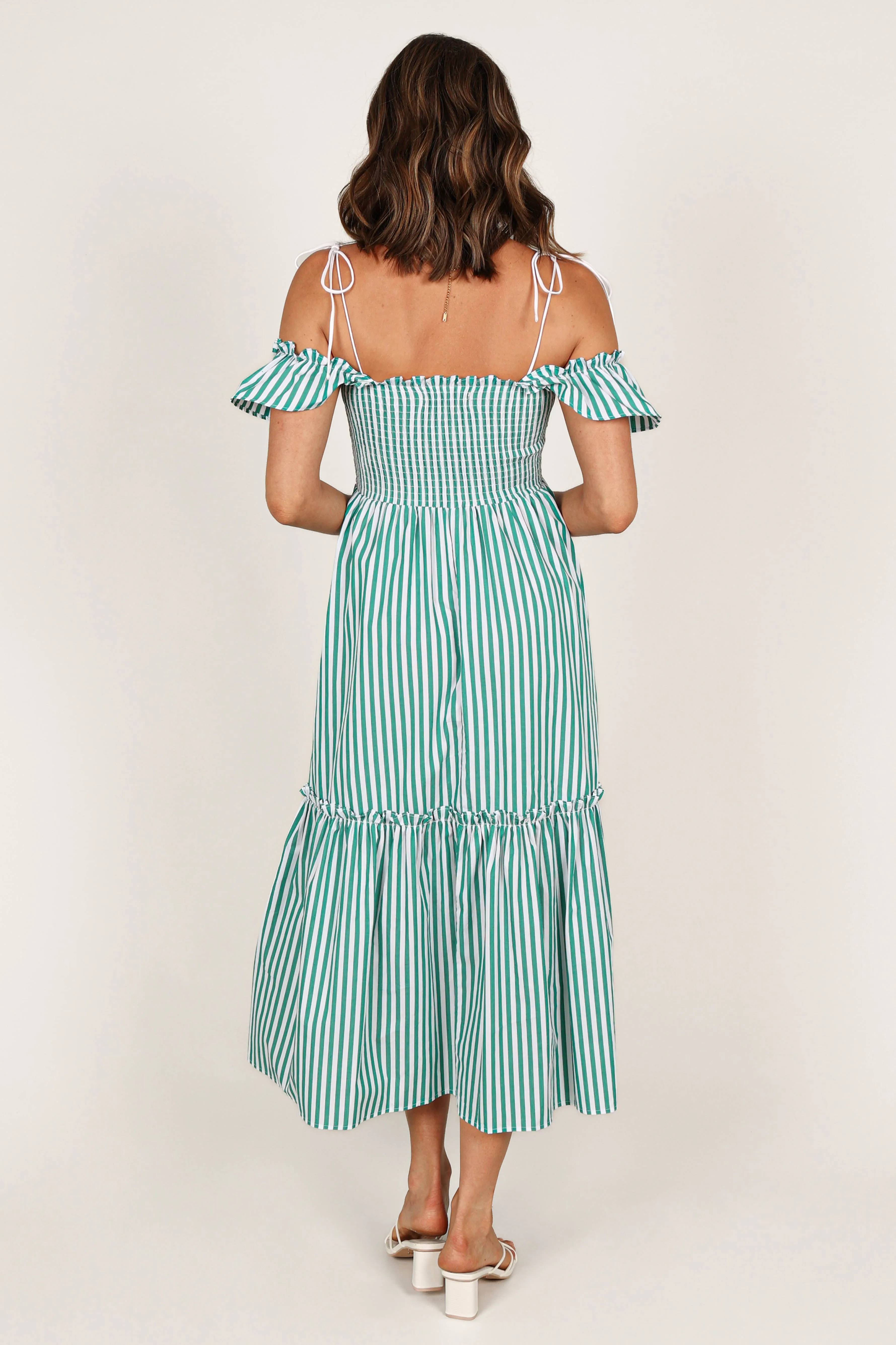Yasminie Shirred Midi Dress - Green Stripe sold by Petal & Pup product image thumbnail 4