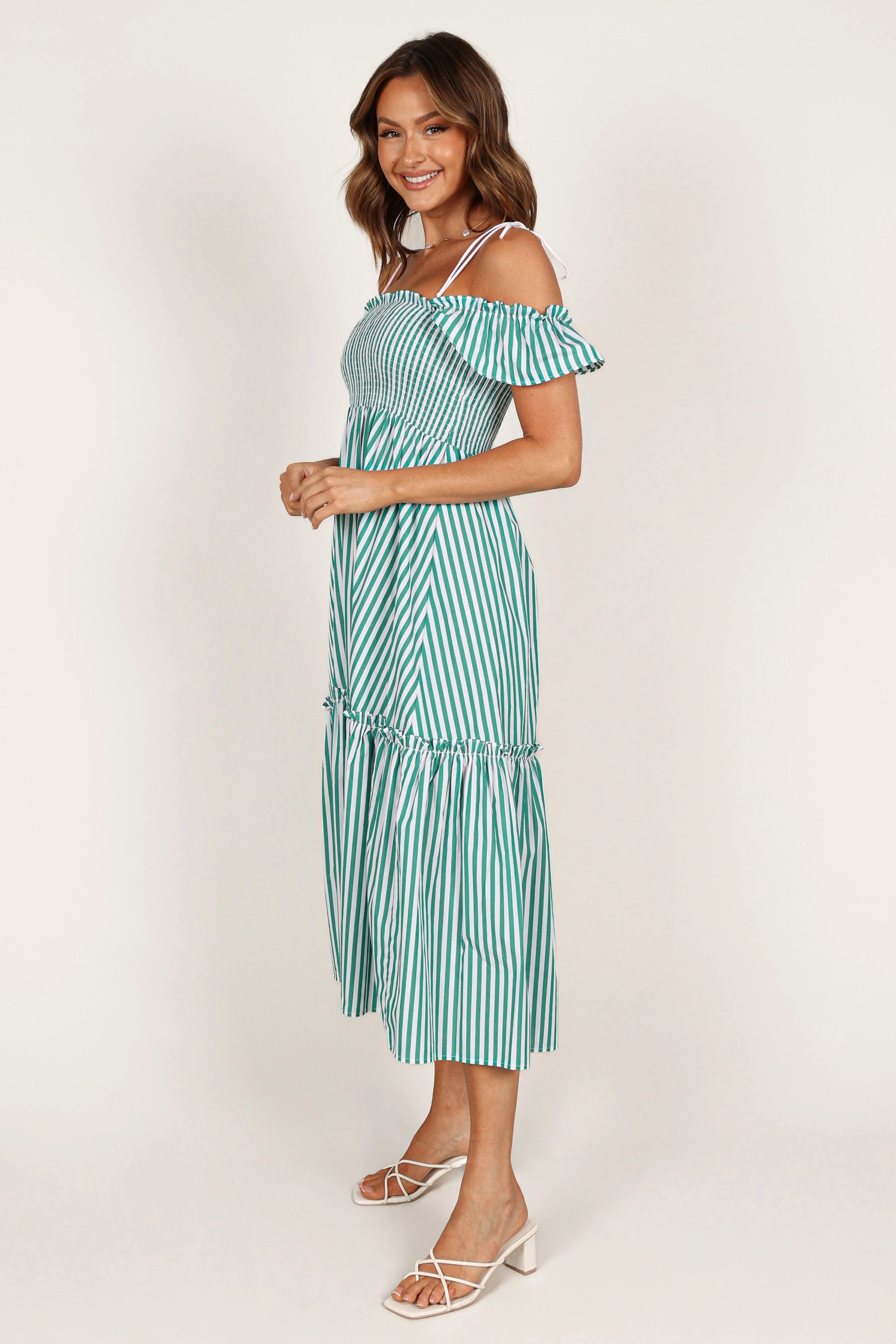 Yasminie Shirred Midi Dress - Green Stripe sold by Petal & Pup product image thumbnail 3