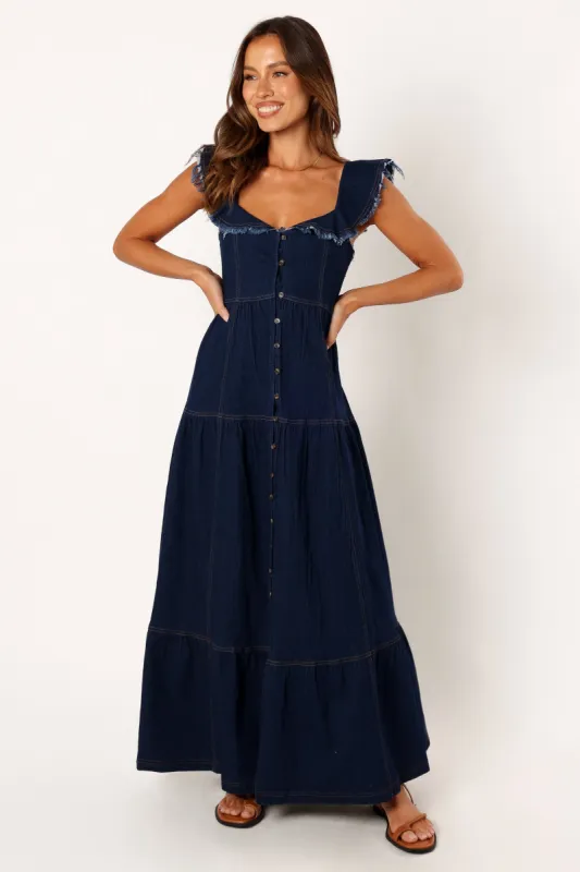 Fisher Frill Sleeve Maxi Dress - Dark Denim sold by Petal & Pup