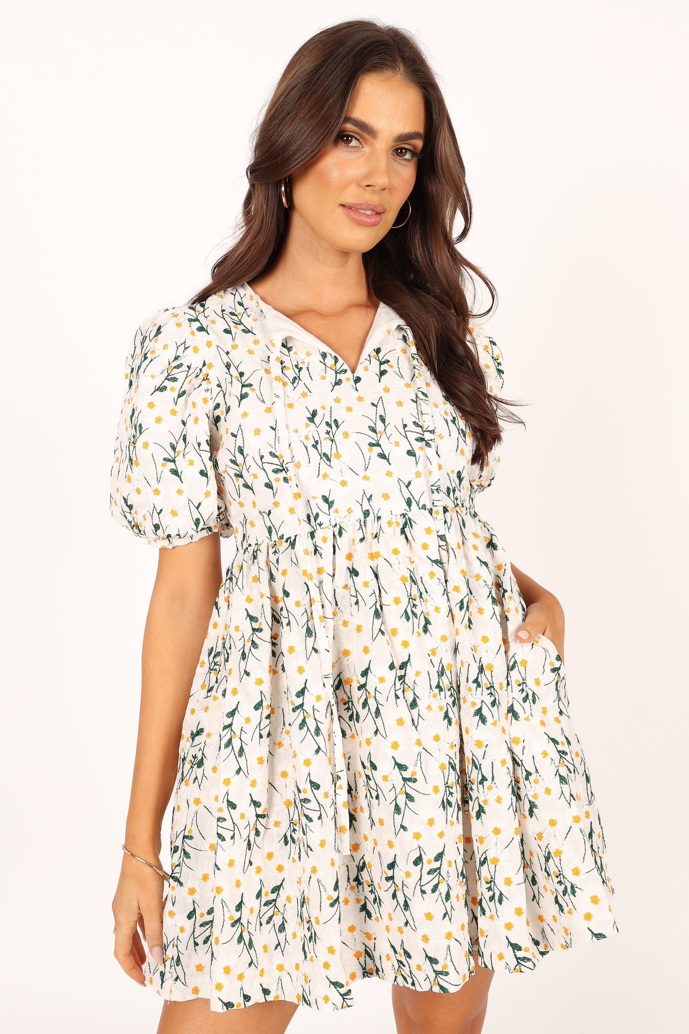 Carla Puff Sleeve Mini Dress - White sold by Petal & Pup product image thumbnail 3