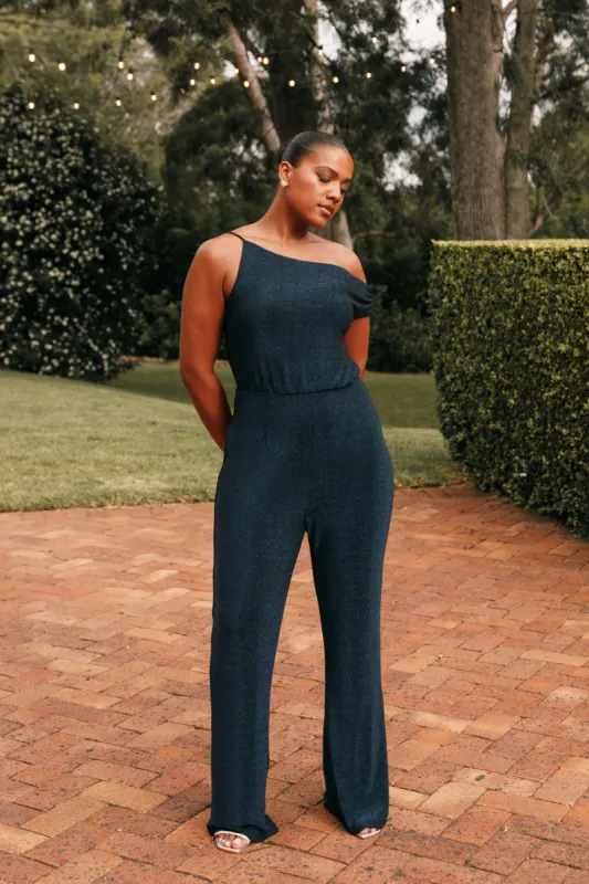 Heather One Shoulder Jumpsuit - Navy sold by Petal & Pup